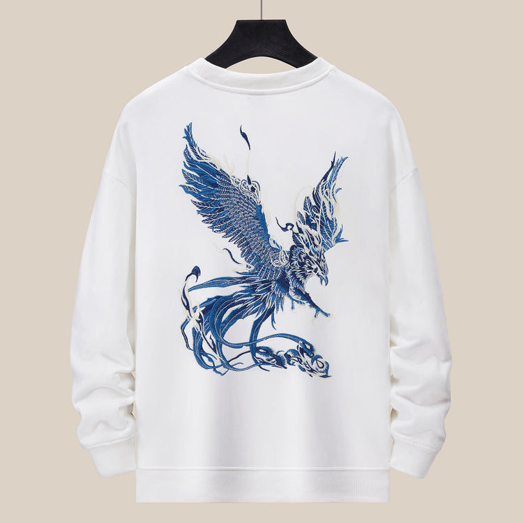 360g autumn and winter new men's round neck sweatshirt national tide loose large size fashion fashion brand embroidered cotton long-sleeved top