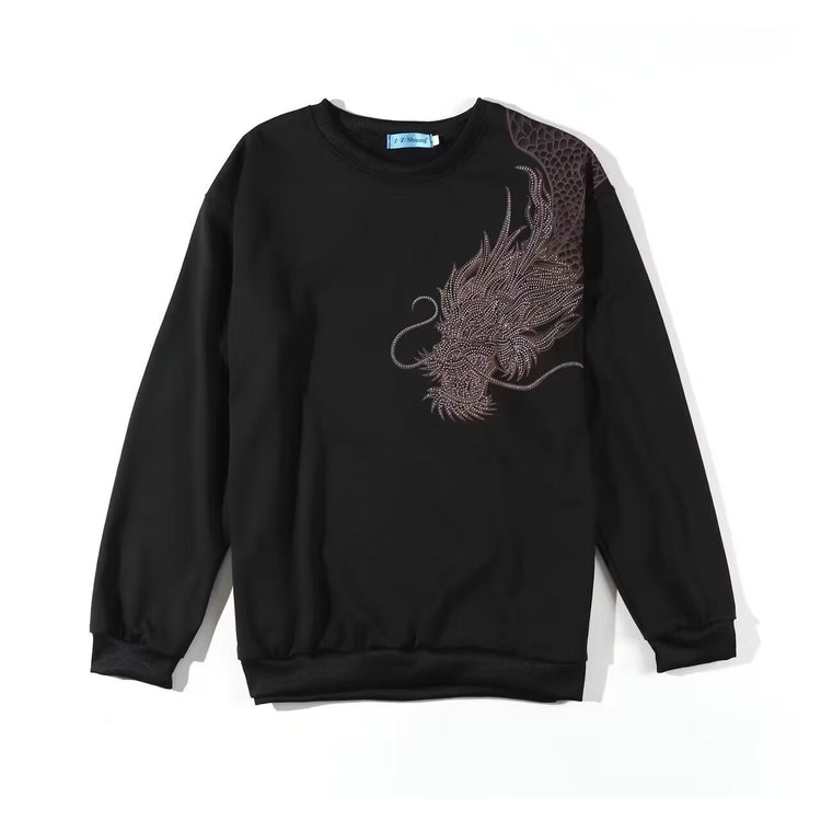 2024 New Winter Hot Stamping Over-the-Shoulder Dragon Sweatshirt Men's Spirit Guy Round Neck Hot Long Sleeve Wear Sweatshirt Tide