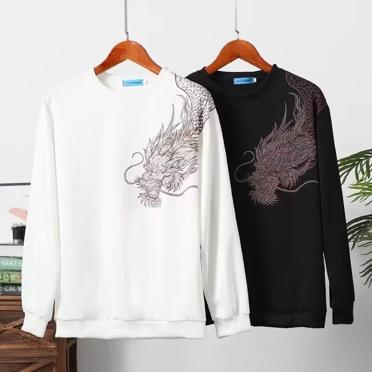 2024 New Winter Hot Stamping Over-the-Shoulder Dragon Sweatshirt Men's Spirit Guy Round Neck Hot Long Sleeve Wear Sweatshirt Tide