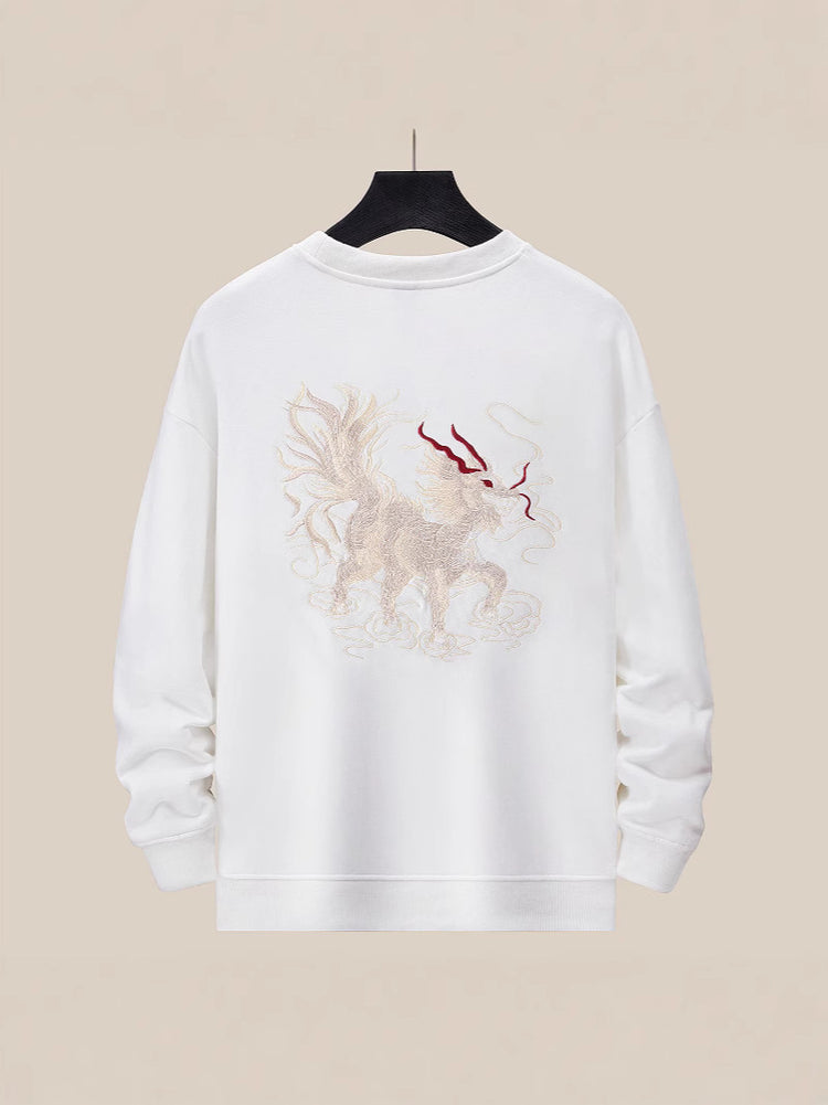 Autumn and winter new men's crewneck sweatshirt embroidered plus-size men's jacket national tide unicorn top cotton loose fashion brand