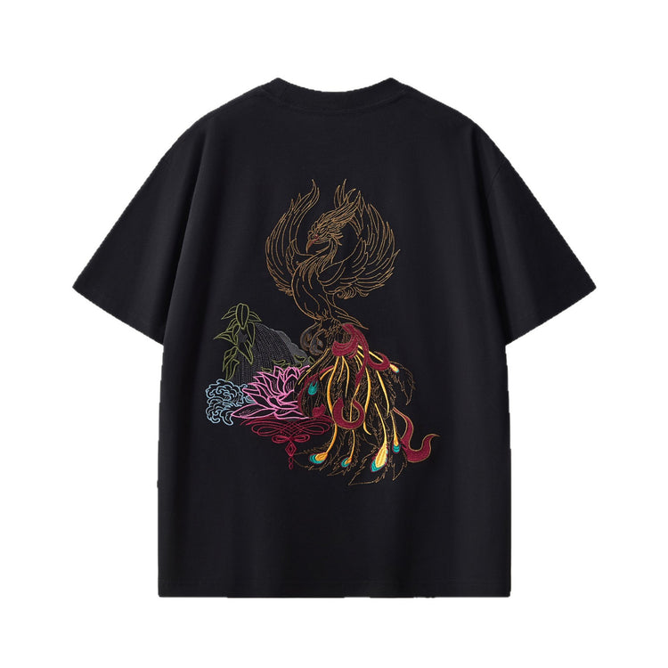 Summer new pure cotton short-sleeve men's crew neck drop shoulder embroidered trendy brand loose plus-size half-sleeve men's clothing source