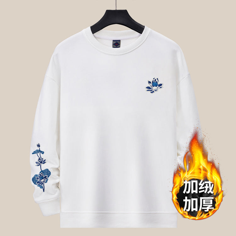 360g autumn and winter new men's round neck sweatshirt national tide loose large size fashion fashion brand embroidered cotton long-sleeved top