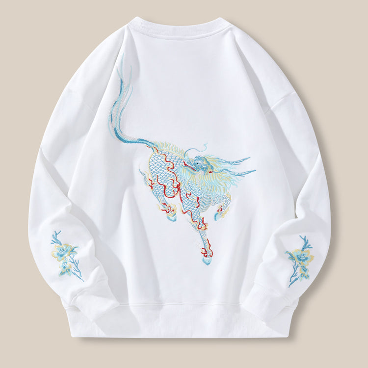 Kirin Heavy Industries embroidered sweatshirt men's Chinese style cotton loose trend plus size trendy brand men's jacket round neck youth