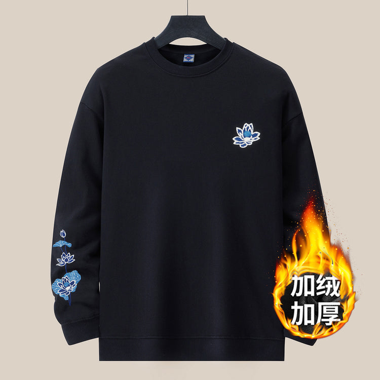 360g autumn and winter new men's round neck sweatshirt national tide loose large size fashion fashion brand embroidered cotton long-sleeved top