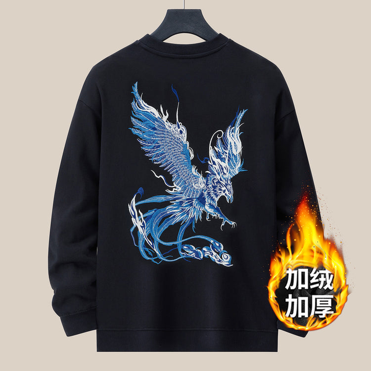 360g autumn and winter new men's round neck sweatshirt national tide loose large size fashion fashion brand embroidered cotton long-sleeved top