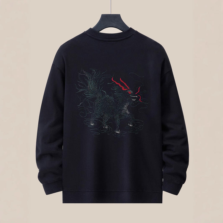 Autumn and winter new men's crewneck sweatshirt embroidered plus-size men's jacket national tide unicorn top cotton loose fashion brand