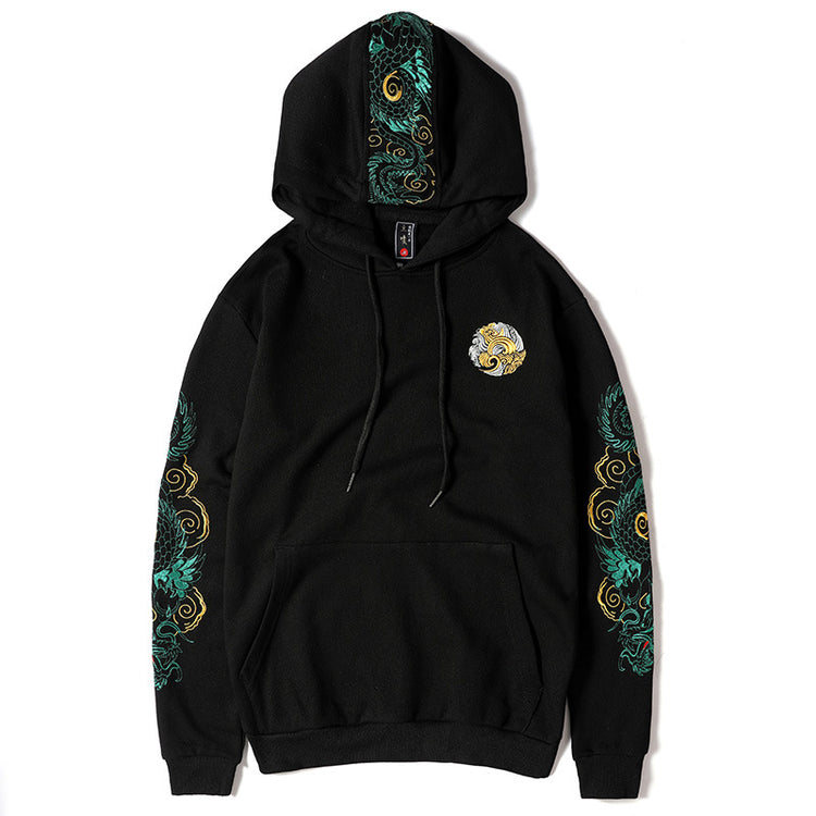 Autumn Chinese style dragon embroidery national tide clothes large size loose casual pullover men's couple hooded sweatshirt men