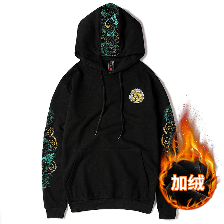 Autumn Chinese style dragon embroidery national tide clothes large size loose casual pullover men's couple hooded sweatshirt men