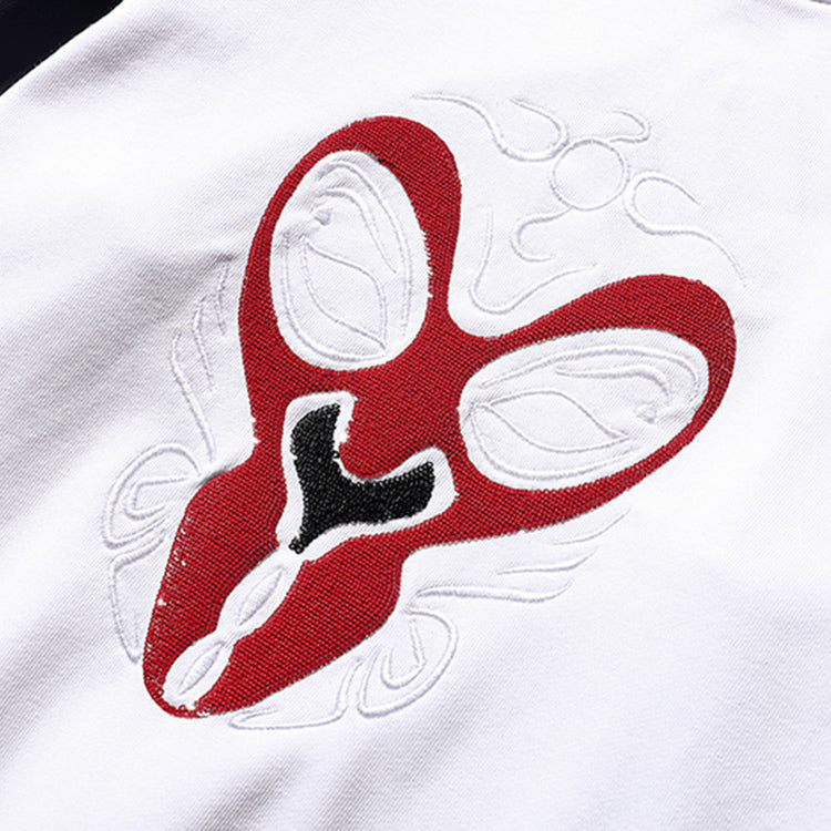 Wukong sequin embroidered ralan-sleeve round-neck pullover shirt, pure cotton plus-size patchwork, Chinese trendy sweatshirt for men