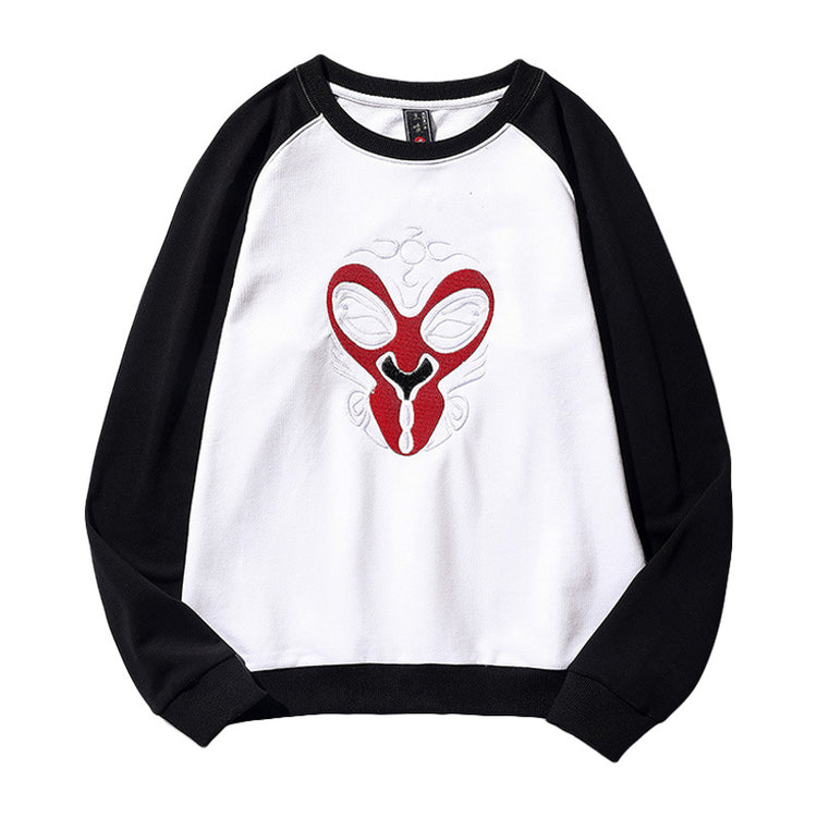 Wukong sequin embroidered ralan-sleeve round-neck pullover shirt, pure cotton plus-size patchwork, Chinese trendy sweatshirt for men