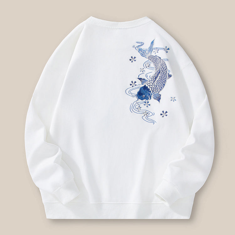 Autumn and winter new men's crewneck sweatshirt national tide loose plus size fashion brand embroidered cotton long-sleeved top