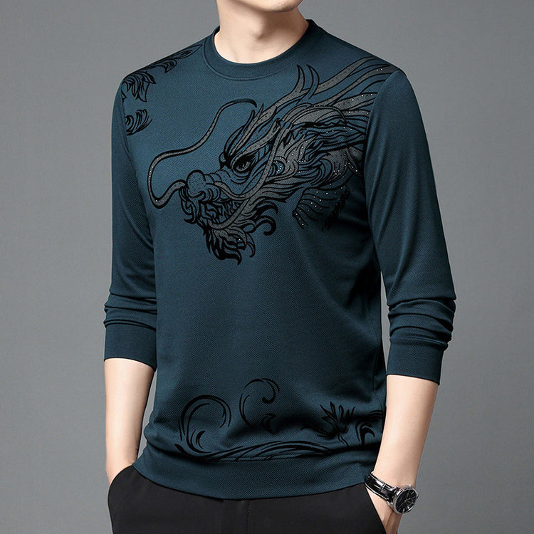 2024 Spring New Year of the Dragon New Men's Sweatshirt Crew Neck Fashion Casual Print Base Layer Men's Long-Sleeve T-Shirt