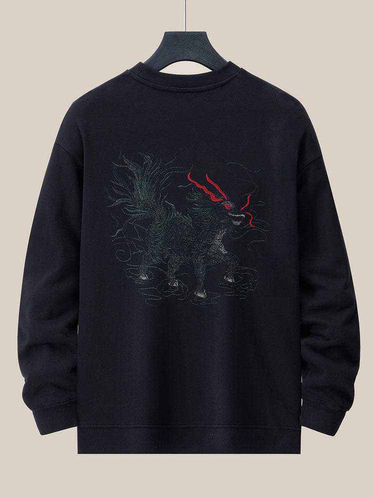 Autumn and winter new men's crewneck sweatshirt embroidered plus-size men's jacket national tide unicorn top cotton loose fashion brand