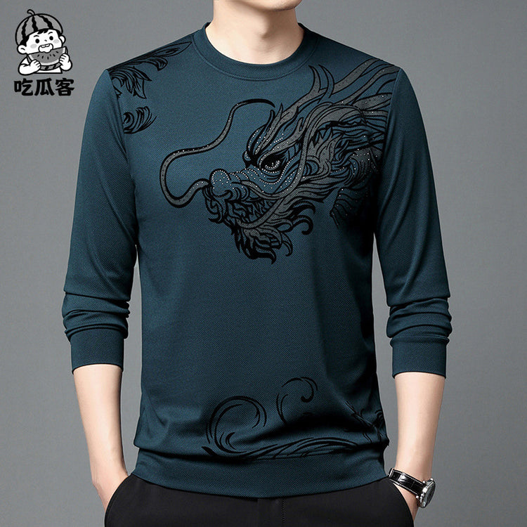 2024 Spring New Year of the Dragon New Men's Sweatshirt Crew Neck Fashion Casual Print Base Layer Men's Long-Sleeve T-Shirt