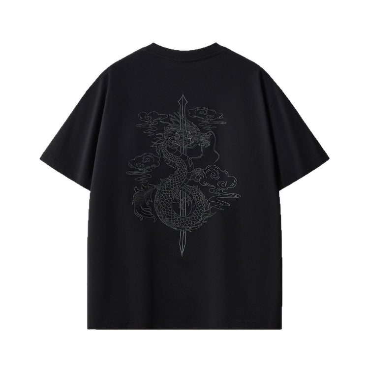 New round neck drop shoulder pure cotton short-sleeve T-shirt, men's trendy brand embroidered loose plus-size men's clothing source factory wholesale