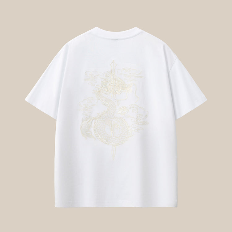 New round neck drop shoulder pure cotton short-sleeve T-shirt, men's trendy brand embroidered loose plus-size men's clothing source factory wholesale
