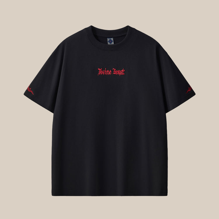 New crew neck drop shoulder short-sleeve men's pure cotton trendy brand gold thread embroidered loose youth plus-size men's wear from the source factory