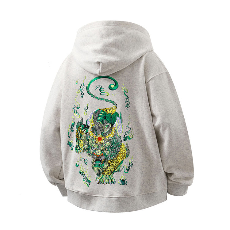 Cross-border (Pixiu cardigan) new Chinese style heavy industry embroidered Pixiu jacket men's hooded cardigan autumn/winter sweatshirt men's 420G