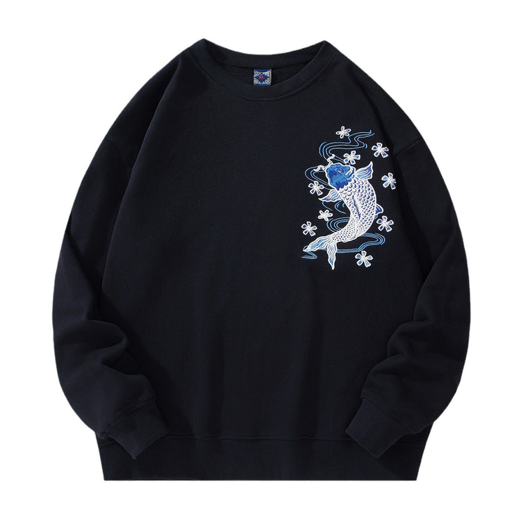 Autumn and winter new men's crewneck sweatshirt national tide loose plus size fashion brand embroidered cotton long-sleeved top