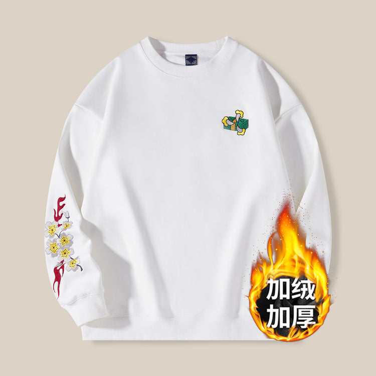 430g new velvet sweatshirt national tide dragon embroidery round neck top cotton loose tide brand plus size men's winter