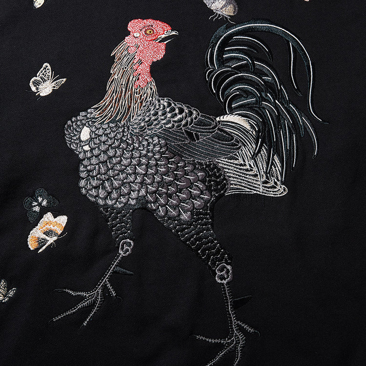 Cross-border autumn heavy industry rooster embroidery male hooded sweatshirt pullover national tide young couple trend coat clothes