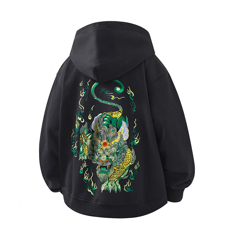 Cross-border (Pixiu cardigan) new Chinese style heavy industry embroidered Pixiu jacket men's hooded cardigan autumn/winter sweatshirt men's 420G