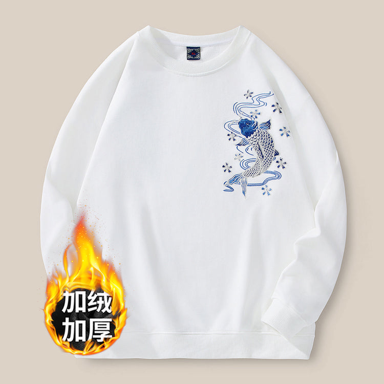 Autumn and winter new men's crewneck sweatshirt national tide loose plus size fashion brand embroidered cotton long-sleeved top