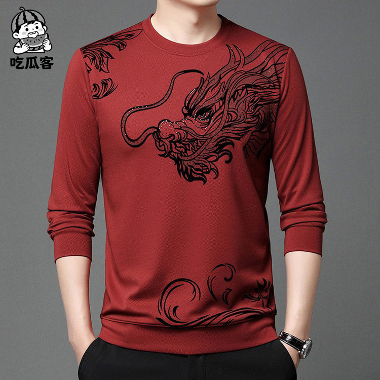 2024 Spring New Year of the Dragon New Men's Sweatshirt Crew Neck Fashion Casual Print Base Layer Men's Long-Sleeve T-Shirt