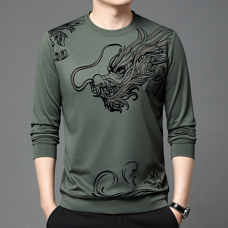 2024 Spring New Year of the Dragon New Men's Sweatshirt Crew Neck Fashion Casual Print Base Layer Men's Long-Sleeve T-Shirt