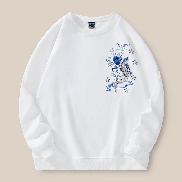 Autumn and winter new men's crewneck sweatshirt national tide loose plus size fashion brand embroidered cotton long-sleeved top