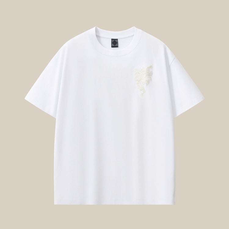 New round neck drop shoulder pure cotton short-sleeve T-shirt, men's trendy brand embroidered loose plus-size men's clothing source factory wholesale