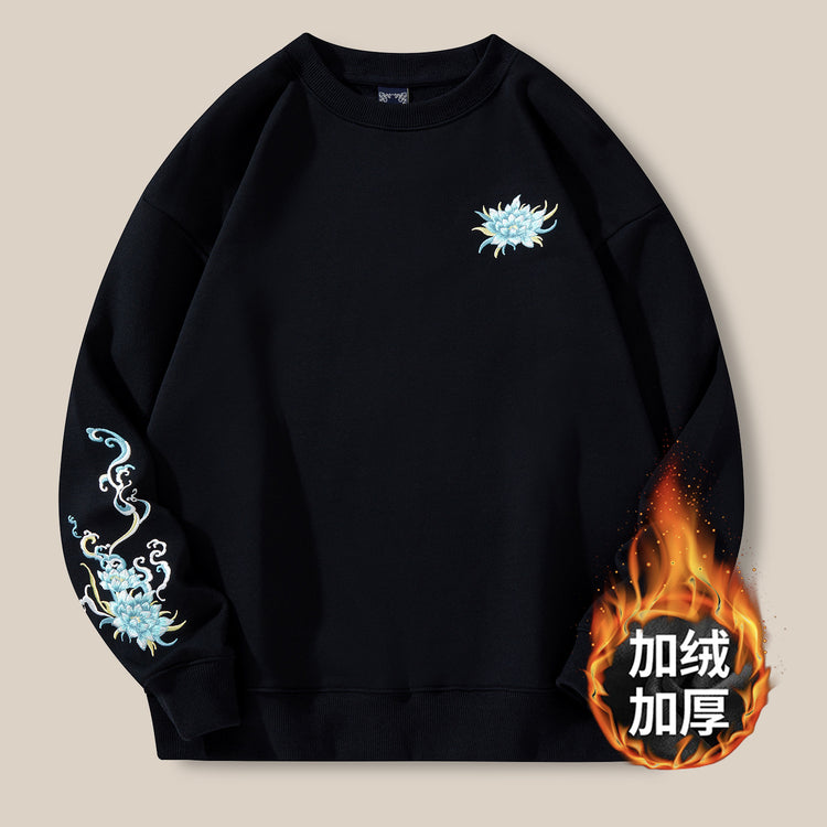 New sweatshirt men's fleece jacket national tide unicorn embroidered top cotton loose fashion brand plus-size crew neck shirt men