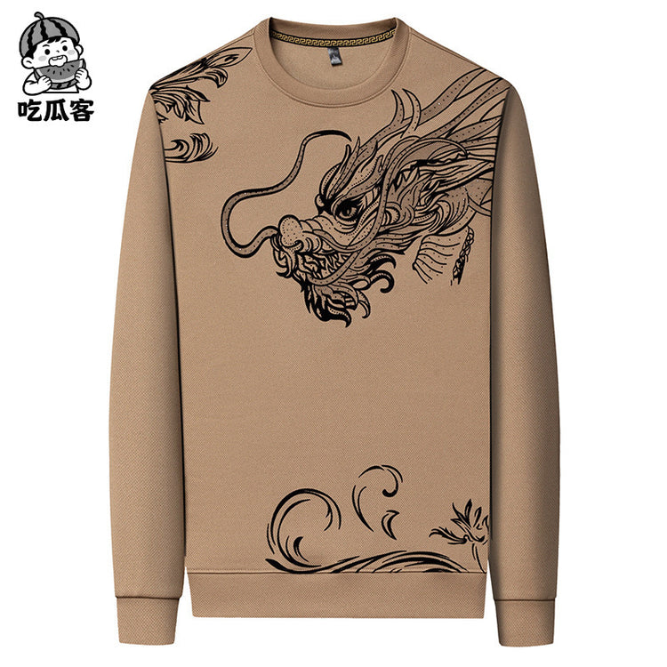2024 Spring New Year of the Dragon New Men's Sweatshirt Crew Neck Fashion Casual Print Base Layer Men's Long-Sleeve T-Shirt