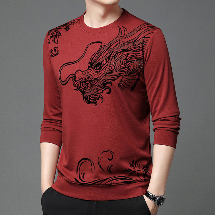 2024 Spring New Year of the Dragon New Men's Sweatshirt Crew Neck Fashion Casual Print Base Layer Men's Long-Sleeve T-Shirt