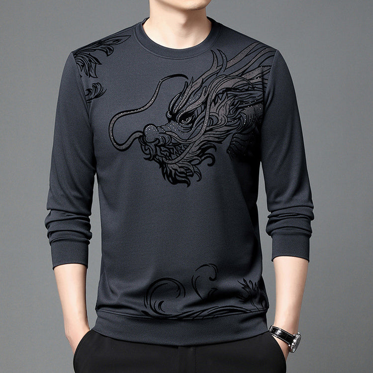 2024 Spring New Year of the Dragon New Men's Sweatshirt Crew Neck Fashion Casual Print Base Layer Men's Long-Sleeve T-Shirt