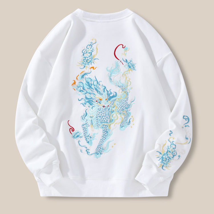 New sweatshirt men's fleece jacket national tide unicorn embroidered top cotton loose fashion brand plus-size crew neck shirt men