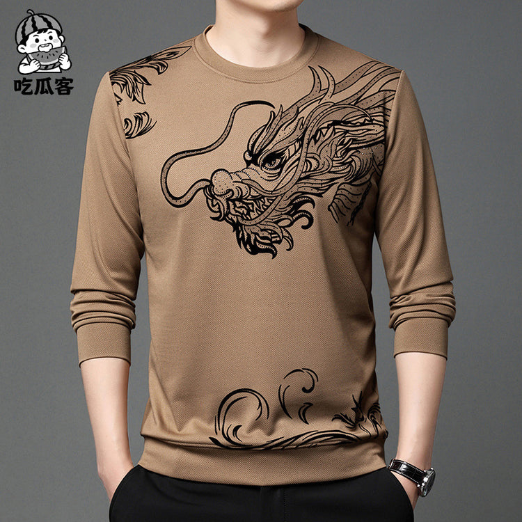 2024 Spring New Year of the Dragon New Men's Sweatshirt Crew Neck Fashion Casual Print Base Layer Men's Long-Sleeve T-Shirt