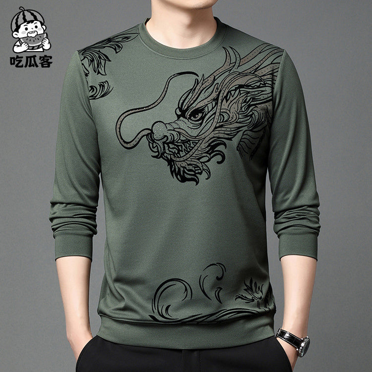 2024 Spring New Year of the Dragon New Men's Sweatshirt Crew Neck Fashion Casual Print Base Layer Men's Long-Sleeve T-Shirt