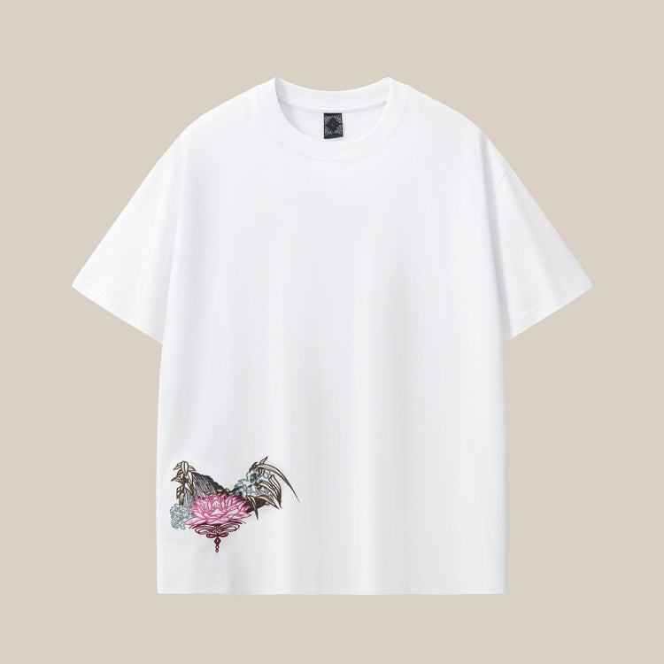 Summer new pure cotton short-sleeve men's crew neck drop shoulder embroidered trendy brand loose plus-size half-sleeve men's clothing source