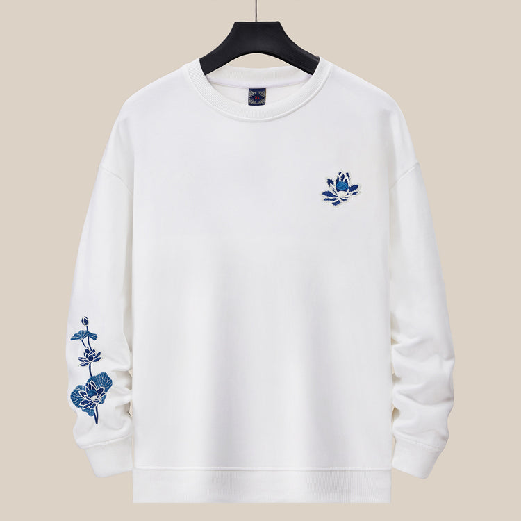 360g autumn and winter new men's round neck sweatshirt national tide loose large size fashion fashion brand embroidered cotton long-sleeved top