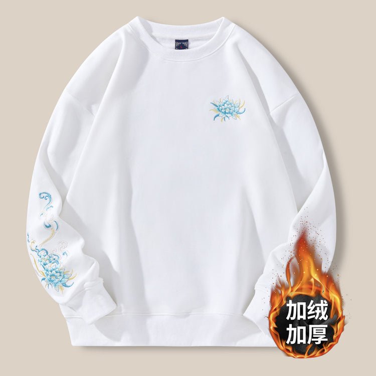 New sweatshirt men's fleece jacket national tide unicorn embroidered top cotton loose fashion brand plus-size crew neck shirt men