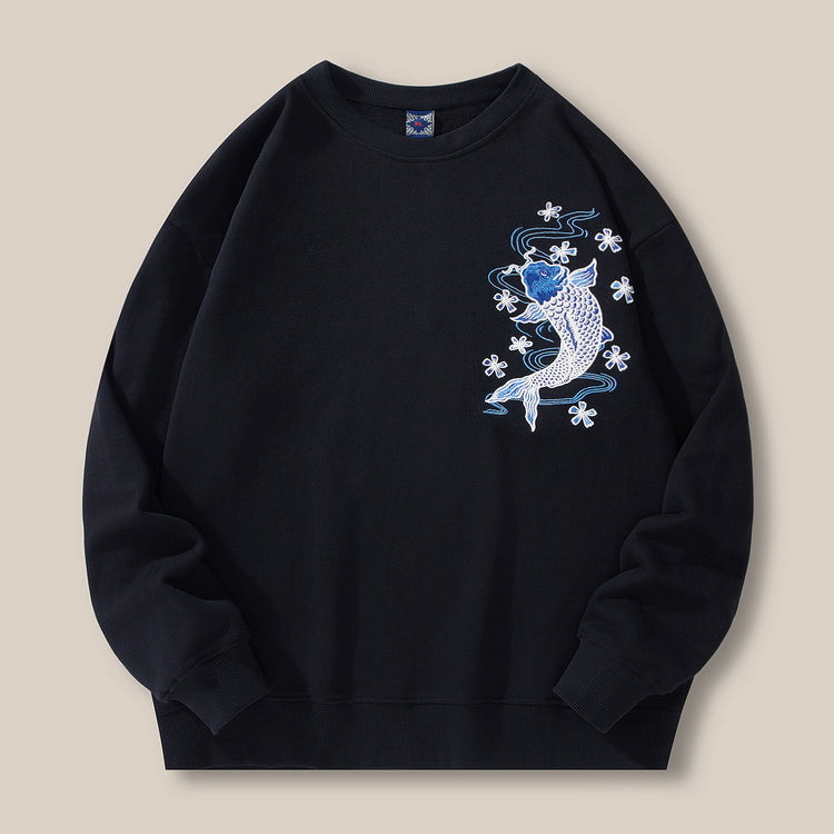 Autumn and winter new men's crewneck sweatshirt national tide loose plus size fashion brand embroidered cotton long-sleeved top