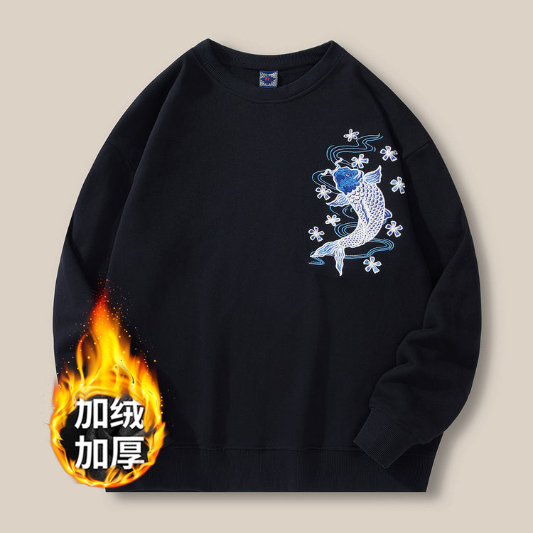 Autumn and winter new men's crewneck sweatshirt national tide loose plus size fashion brand embroidered cotton long-sleeved top