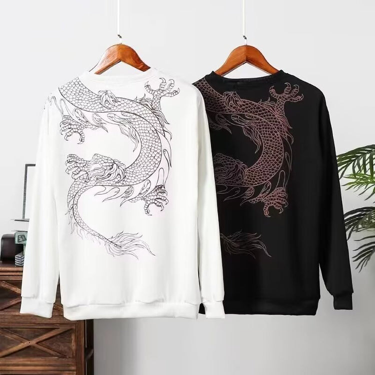 2024 New Winter Hot Stamping Over-the-Shoulder Dragon Sweatshirt Men's Spirit Guy Round Neck Hot Long Sleeve Wear Sweatshirt Tide