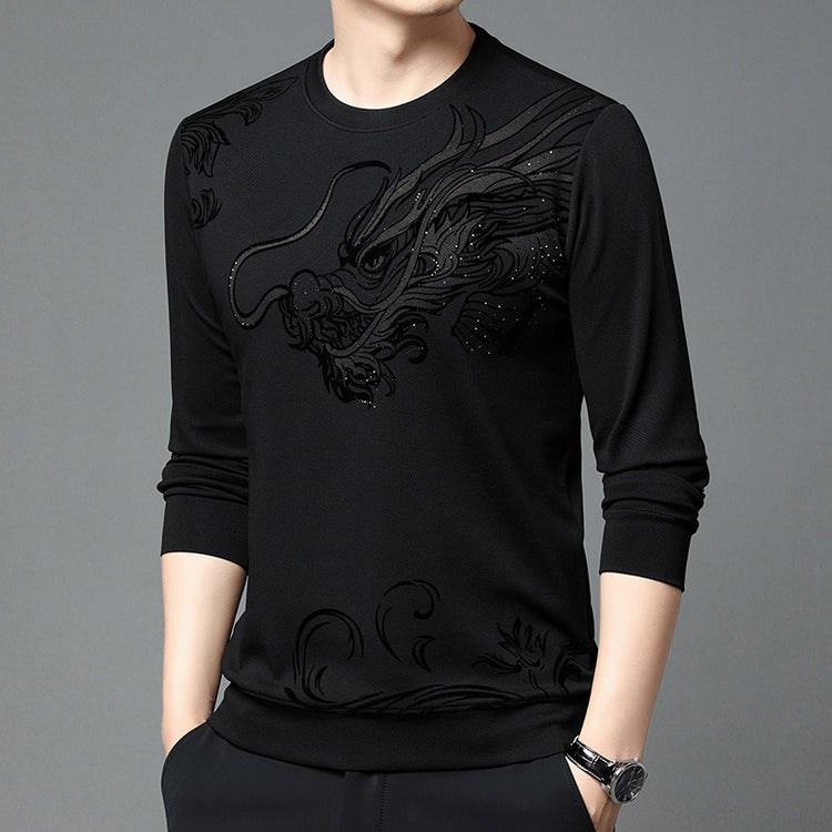 2024 Spring New Year of the Dragon New Men's Sweatshirt Crew Neck Fashion Casual Print Base Layer Men's Long-Sleeve T-Shirt