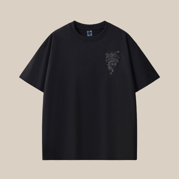 New round neck drop shoulder pure cotton short-sleeve T-shirt, men's trendy brand embroidered loose plus-size men's clothing source factory wholesale