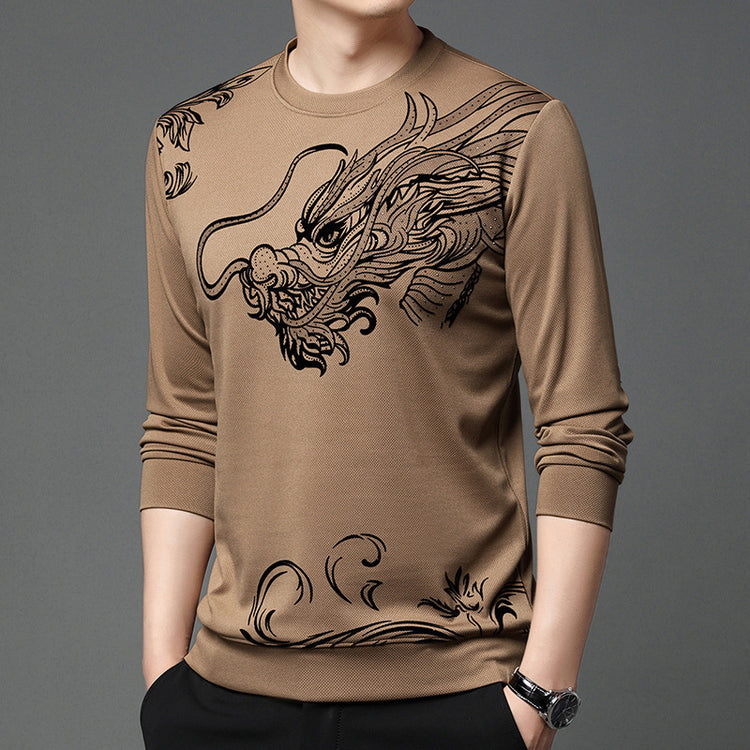 2024 Spring New Year of the Dragon New Men's Sweatshirt Crew Neck Fashion Casual Print Base Layer Men's Long-Sleeve T-Shirt