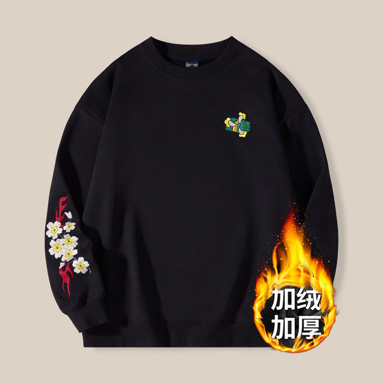 430g new velvet sweatshirt national tide dragon embroidery round neck top cotton loose tide brand plus size men's winter