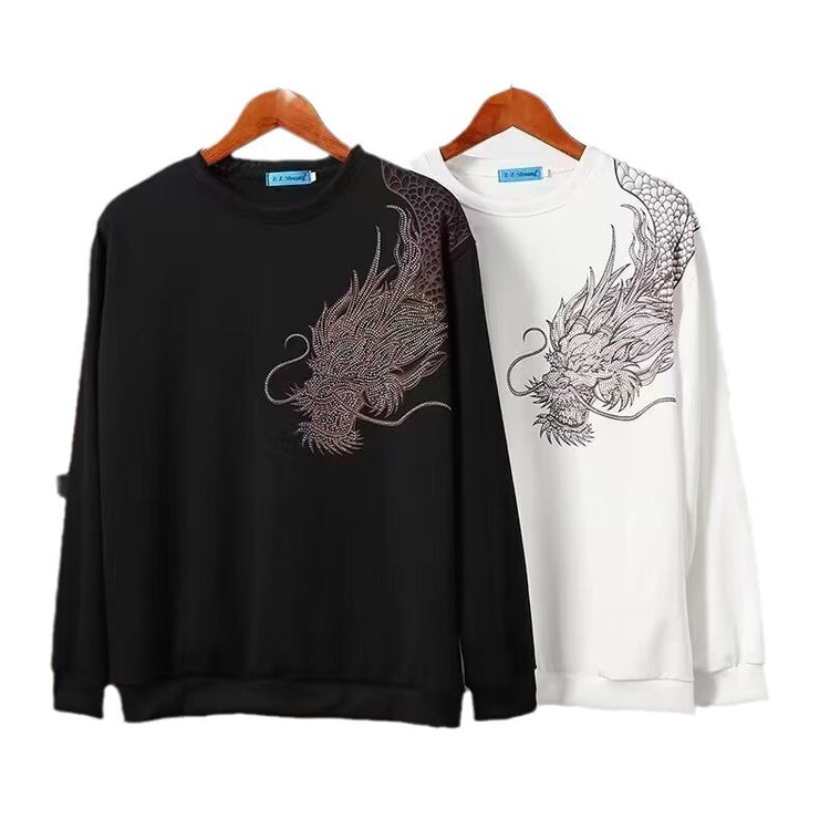 2024 New Winter Hot Stamping Over-the-Shoulder Dragon Sweatshirt Men's Spirit Guy Round Neck Hot Long Sleeve Wear Sweatshirt Tide
